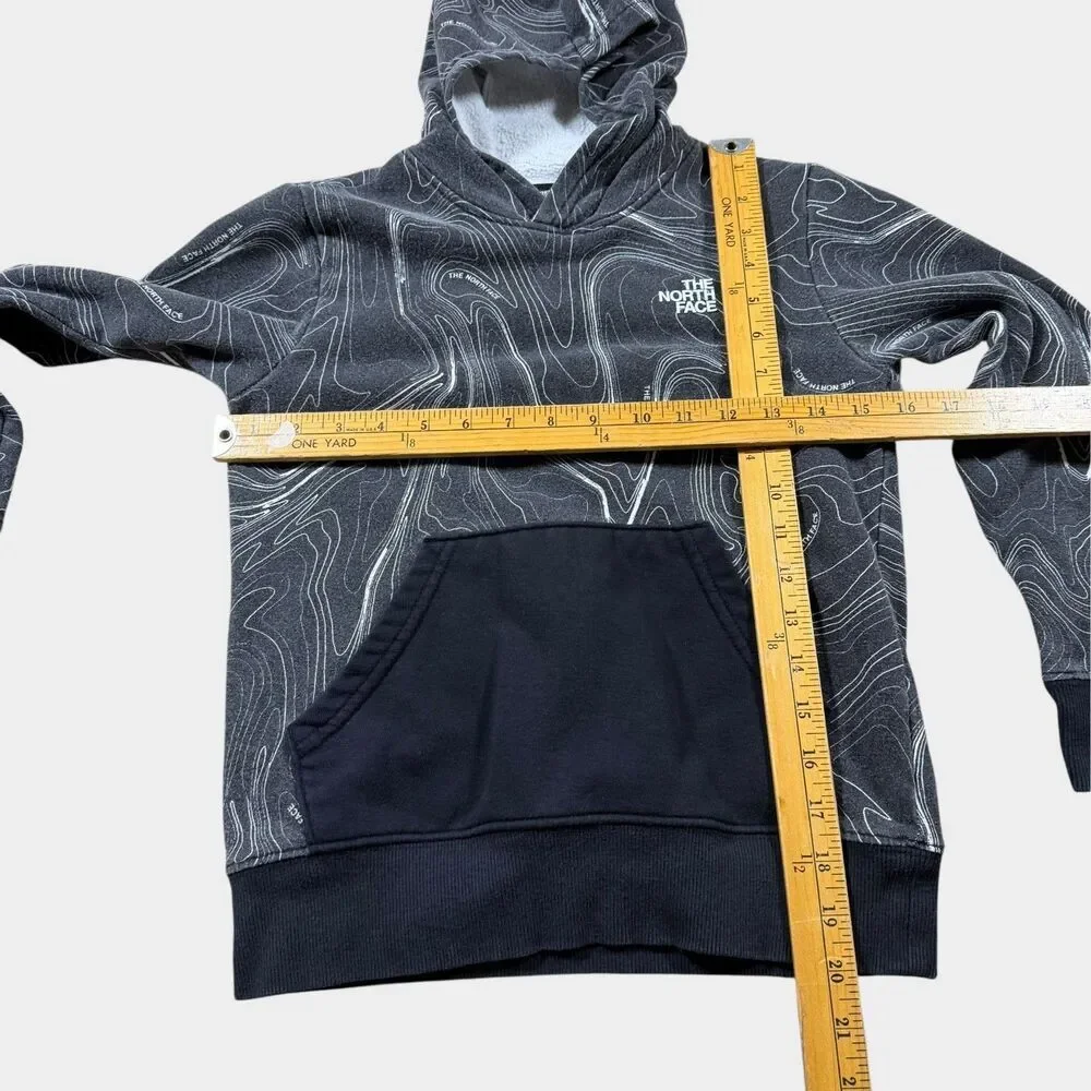 The North Face Boys Hoodie Small 7/8 Gray Topo Map Print Pullover Sweatshirt TNF